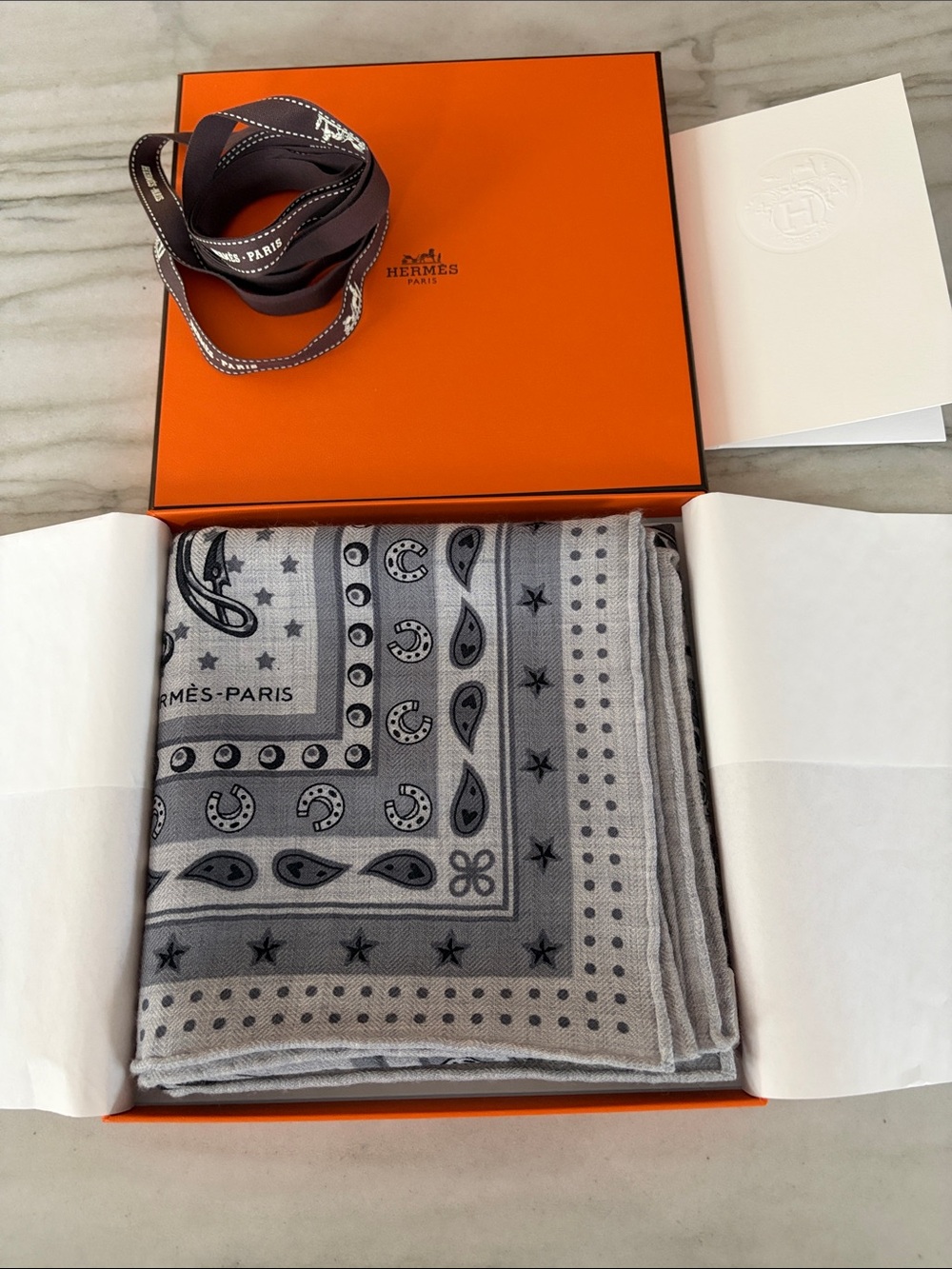 Final Price- No Offers! Hermes Cashmere Cheval Punk Gray 65 cm Bandana Scarf